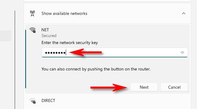 Enter the Wi-Fi network password, then click "Next."