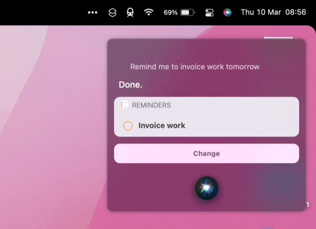 Creating a new reminder with Siri on macOS