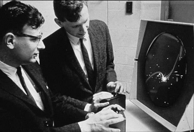 Dan Edwards (L) and Peter Samson (R) play Spacewar circa 1962-63.