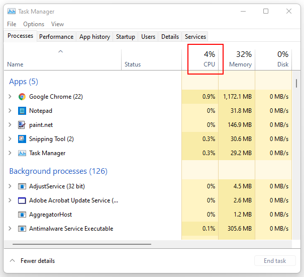 check cpu usage windows 11
