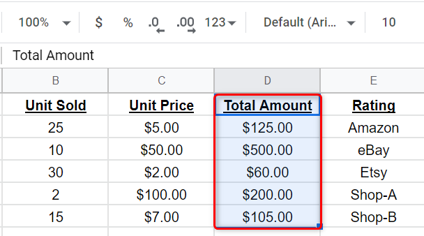 Select the cells to apply a border color.