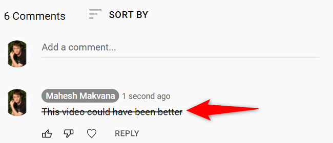 Strike-through a YouTube comment.