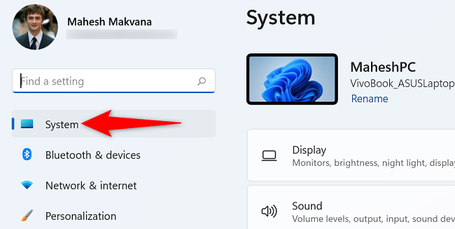 Select "System" on the left.