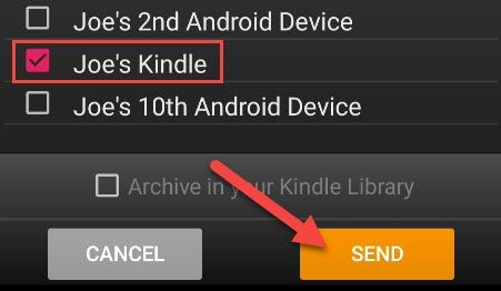 Select your Kindle and tap "Send."
