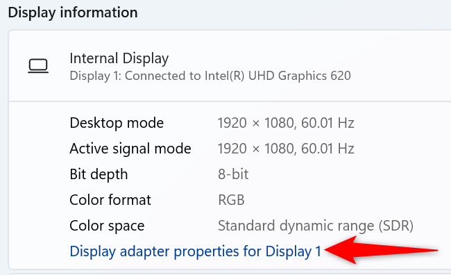 Click "Display Adapter Properties for Display 1."