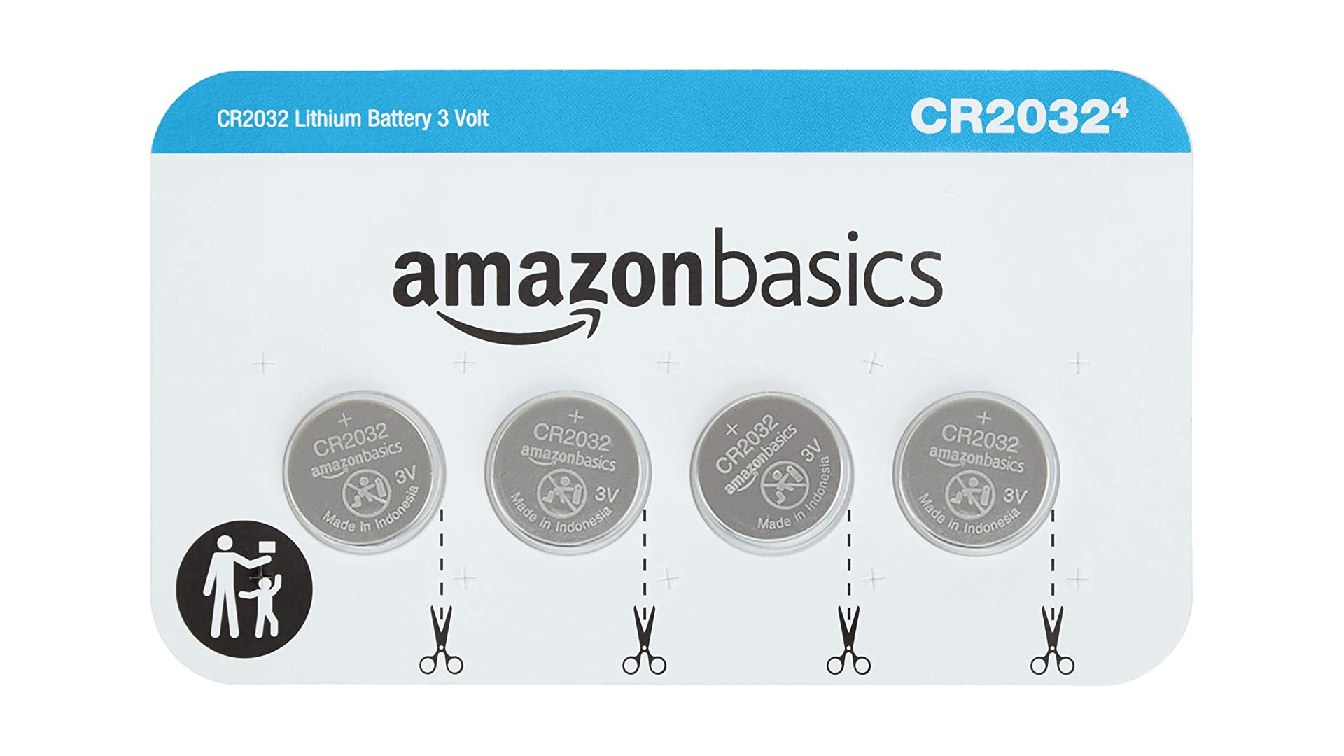A 4 pack of Amazon Basics CR2032 batteries
