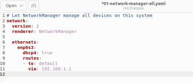 Contents of the network manager config file