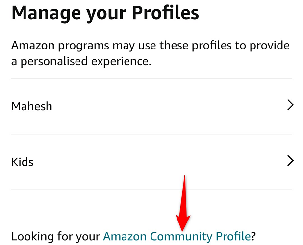 Tap "Amazon Community Profile."