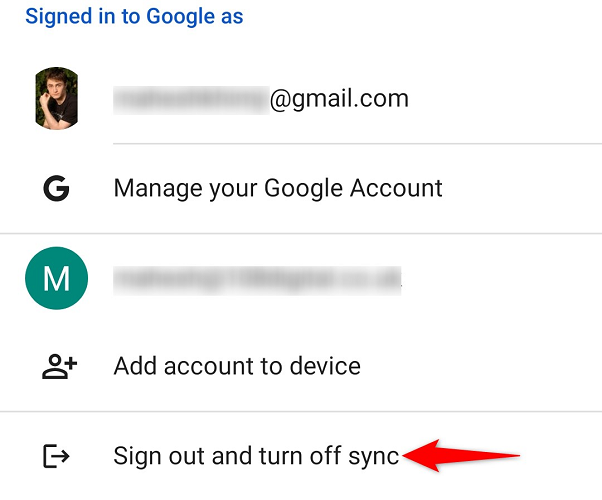 how to sign out of google account on chrome android