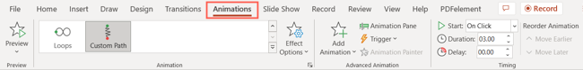 Animations tab in PowerPoint