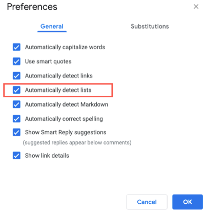 Automatically Detect Lists in Google Docs