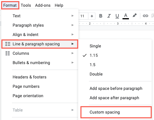 Custom Spacing in Google Docs