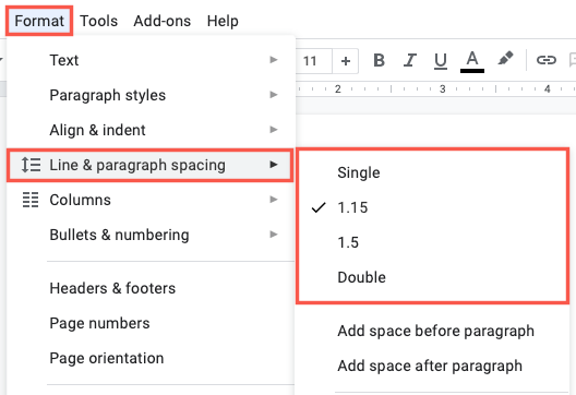 Line Spacing presets in Google Docs