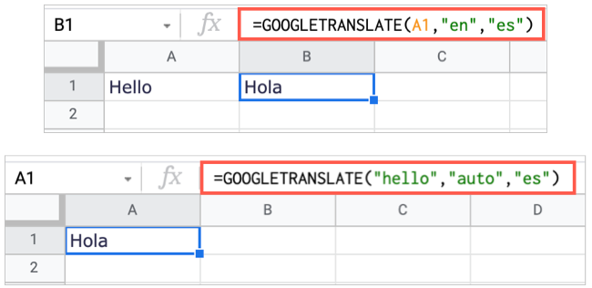 GOOGLETRANSLATE in Google Sheets