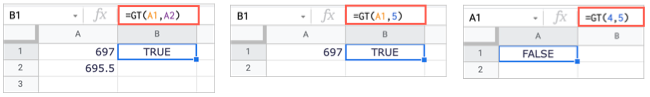 GREATER THAN function in Google Sheets