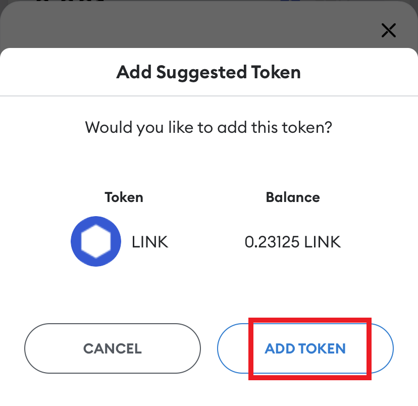 Add suggested token page with Add token button highlighted in bottom left. 