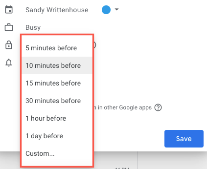 Notification time options