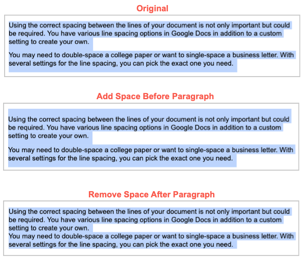 Different paragraph spacing examples