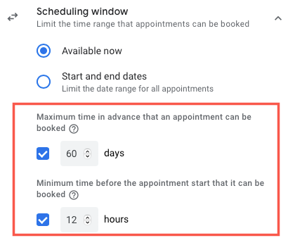Scheduling in advance options