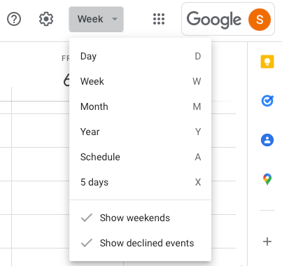 View options in Google Calendar
