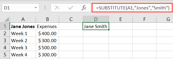 Formula to substitute text