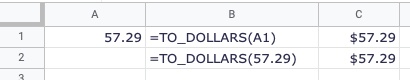 TO_DOLLARS function in Google Sheets