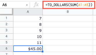 TO_DOLLARS function with SUM