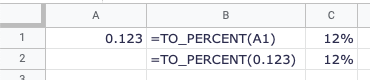 TO_PERCENT function in Google Sheets