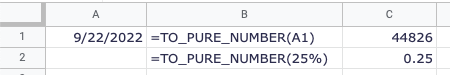 TO_PURE_NUMBER function in Google Sheets