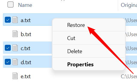 Right-click any of the files, then hit "Restore."
