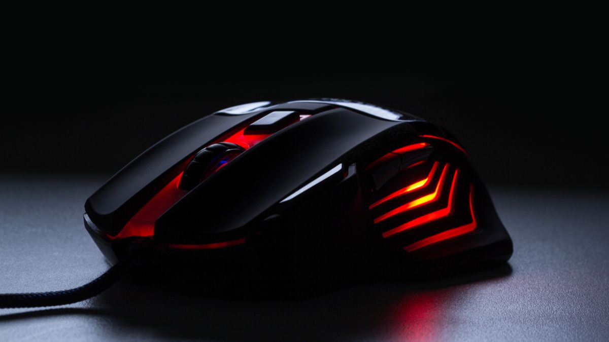 Black gaming mouse with red lights.