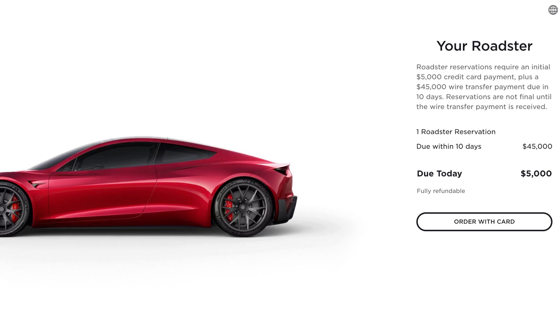 Tesla Roadster Reservation