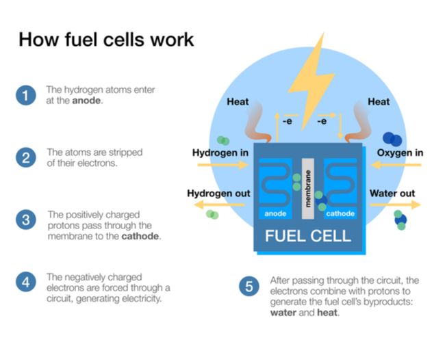 Infograph showing how fuel cells work.