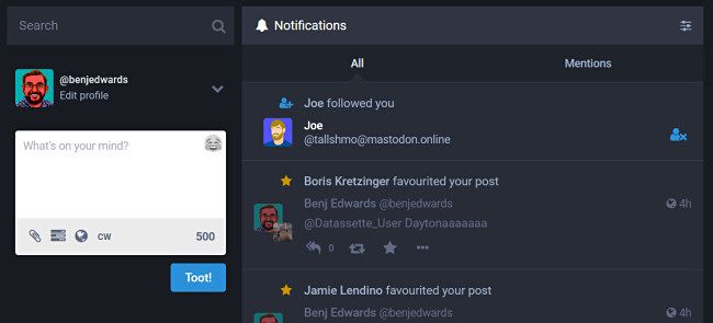 A Mastodon screenfrot from April 2022 showing notifications.
