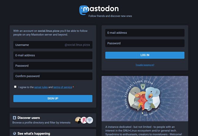 A Mastodon sign-up screen.