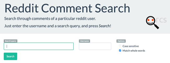 Search Reddit comments by user