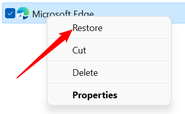 Right-click and hit "Restore."