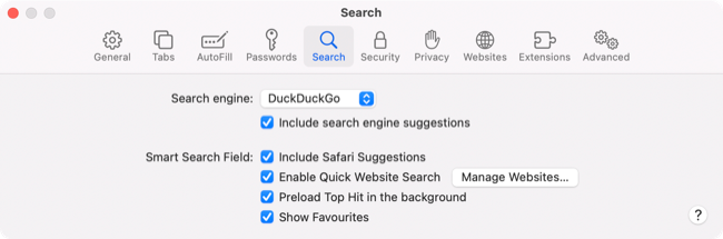 Reveal Safari search engine preferences