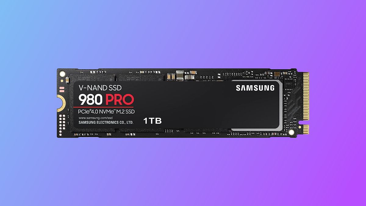 Samsung 980 Pro on blue and purple background