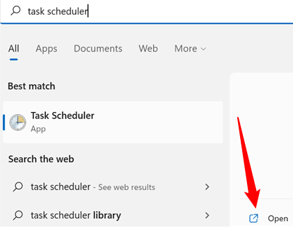 Click the Start button, type "Task Scheduler" into the search bar, then click "Open."