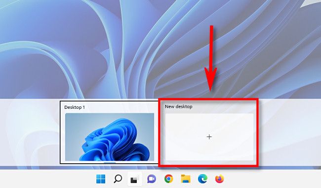In Task View on Windows 11, click the "New Desktop" button to create a new virtual desktop.
