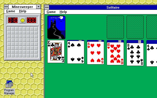 Minesweeper and Solitaire in Windows 3.1