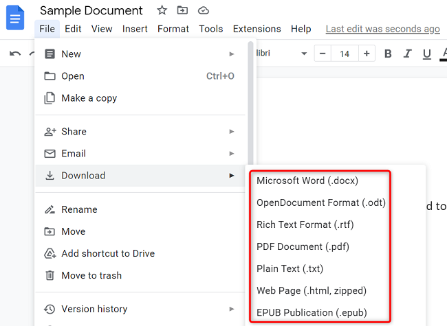 Click File > Download and choose the document format.