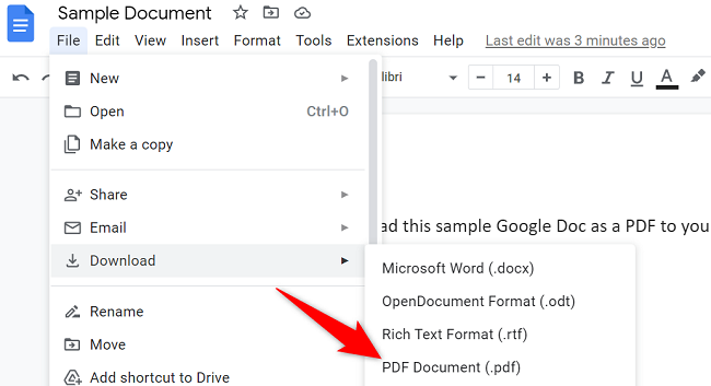 Choose File > Download > PDF Document.