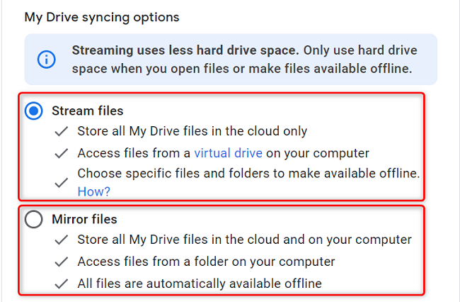 Choose "Stream Files" or