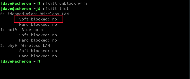 Using rkill to unblock the Wi-Fi card