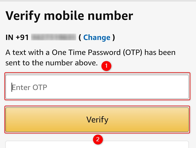 Enter the OTP and tap "Verify."