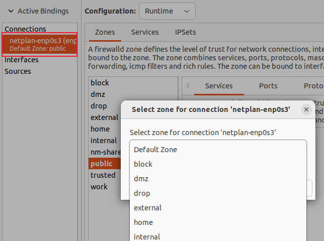 Moving a network interface fromone zone to another in the firewall-config GUI