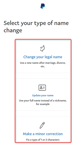 Select the type of name change.
