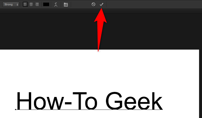 Enter the text and click the checkmark icon.
